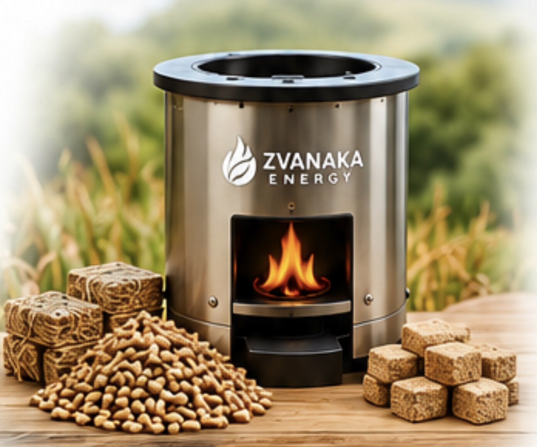 Zvanaka clean cooking stove with pellets and briquettes